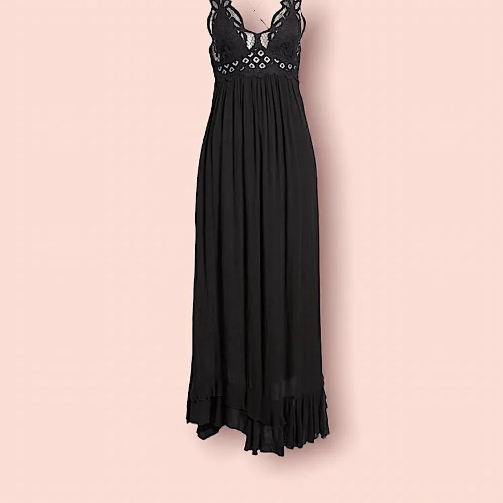 Free People Adella Maxi Slip Dress Black